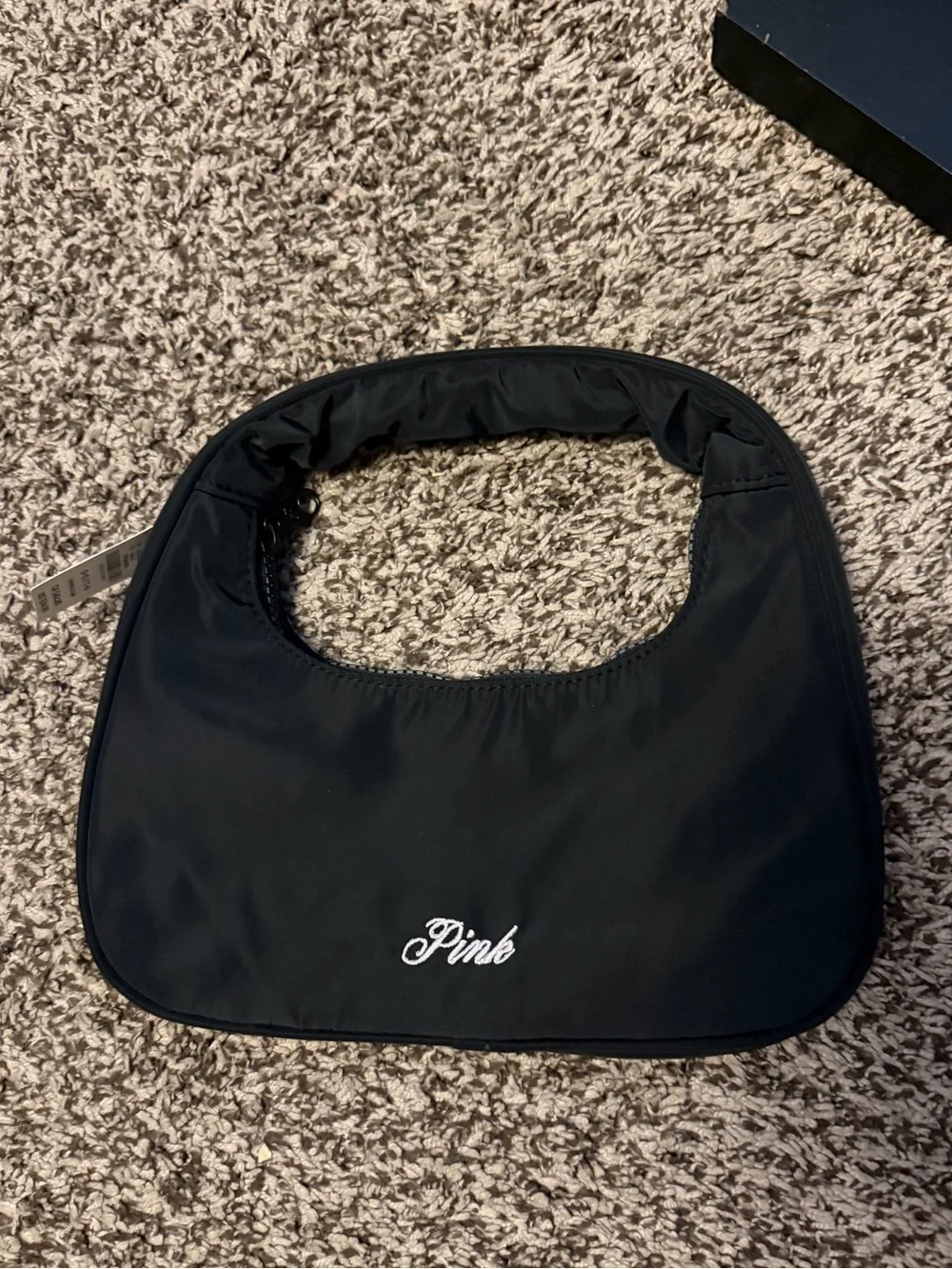 PINK Victoria's Secret Black Shoulder Bag with White Logo Stitching
